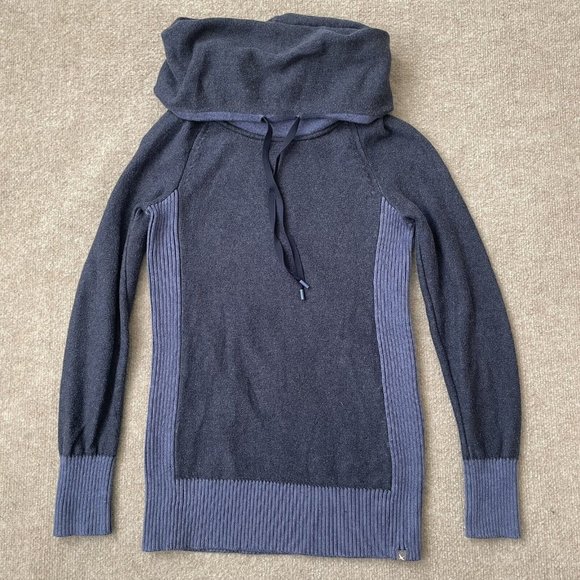 Eddie Bauer Sweater Womens Small Blue Two Tone Cowl Turtleneck Knit Pullover Top - Picture 1 of 8